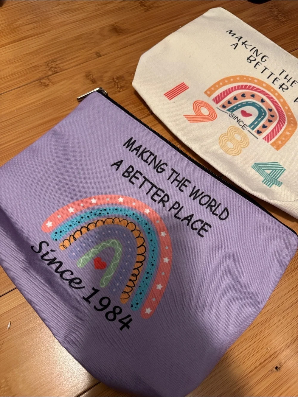 Set of 2 Rainbow 'Making The World A Better Place since 1984’ can as pouches